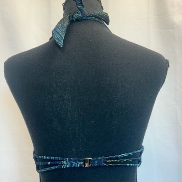 Victorias Secret navy blue green tropical leaf print rhinestone bikini top - Picture 4 of 10